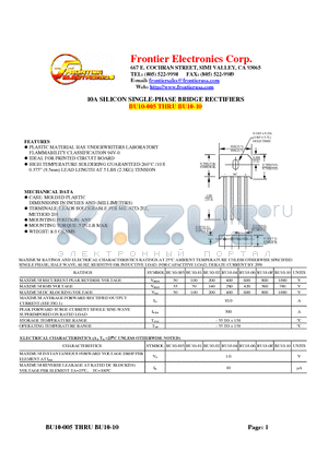 BU10-005 datasheet - 10A SILICON SINGLE-PHASE BRIDGE RECTIFIERS