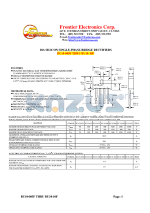 BU10-005F datasheet - 10A SILICON SINGLE-PHASE BRIDGE RECTIFIERS