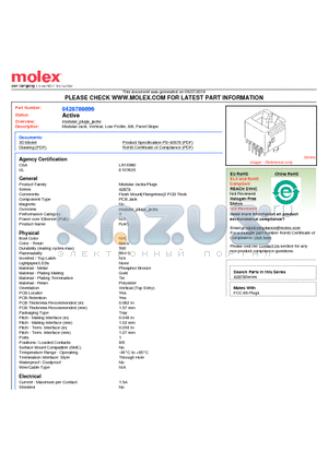 0428788696 datasheet - Modular Jack, Vertical, Low Profile, 8/6, Panel Stops