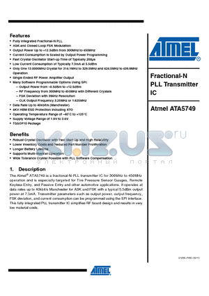 ATA5749 datasheet - Fractional-N PLL Transmitter IC