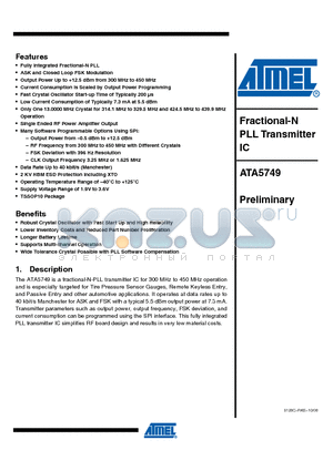 ATA5749 datasheet - Fractional-N PLL Transmitter IC