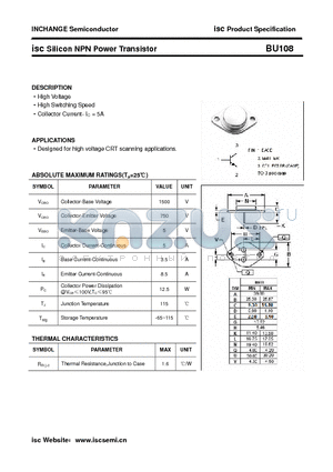 BU108 datasheet - isc Silicon NPN Power Transistor