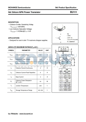 BU111 datasheet - isc Silicon NPN Power Transistor