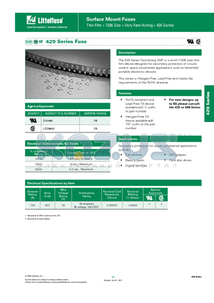 0429007.WRMLHF datasheet - Surface Mount Fuses Thin Film > 1206 Size > Very Fast-Acting > 429 Series