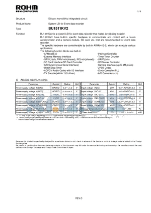BU1511KV2 datasheet - Silicon monolithic integrated circuit