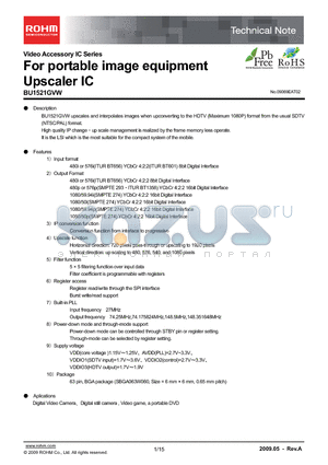 BU1521GVW datasheet - For portable image equipment Upscaler IC