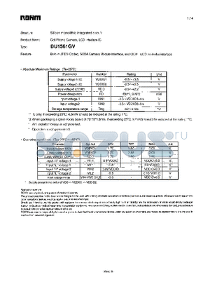 BU1561GV datasheet - Built-in JPEG Codec, SXGA Camera Module Interface, and QCIFLCD controller interface