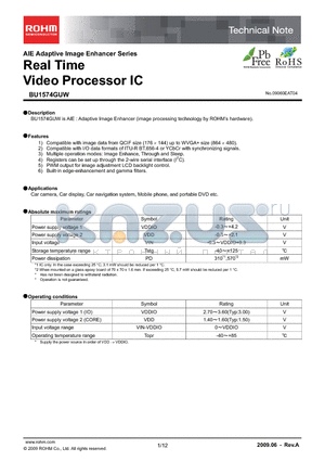 BU1574GUW datasheet - Real Time Video Processor IC