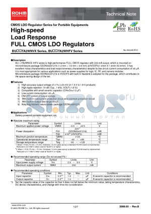 BU15TA2WHFV-TR datasheet - High-speed Load Response FULL CMOS LDO Regulators