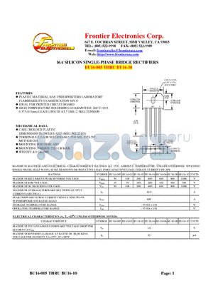 BU16-04 datasheet - 16A SILICON SINGLE-PHASE BRIDGE RECTIFIERS