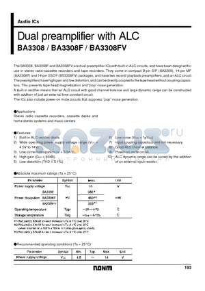 BA3308F datasheet - Dual preamplifier with ALC