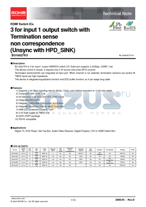 BU16018KV datasheet - 3 for input 1 output switch with Termination sense non correspondence