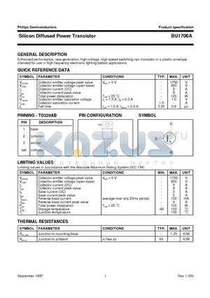 BU1706A datasheet - Silicon Diffused Power Transistor