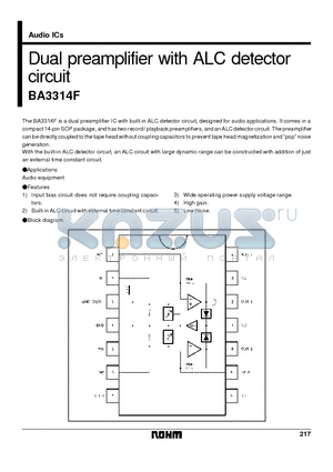BA3314 datasheet - Dual preamplifier with ALC detector circuit