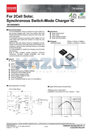 BU1840AMUV-E datasheet - For 2Cell Solar,Synchronous Switch-Mode Charger IC