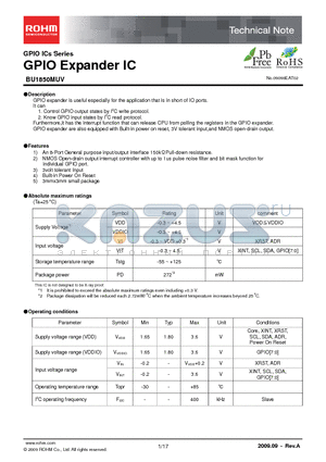 BU1850MUV datasheet - GPIO Expander IC