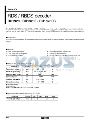 BU1920F datasheet - RDS / RBDS decoder