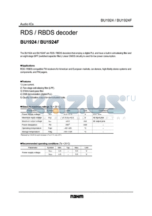 BU1924F datasheet - RDS / RBDS decoder