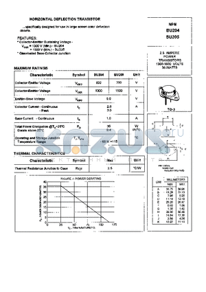 BU204 datasheet - HORIZONTAL DEFLECTION TRANSISTOR