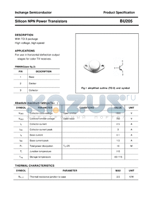 BU205 datasheet - Silicon NPN Power Transistors