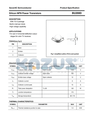 BU208D datasheet - Silicon NPN Power Transistors