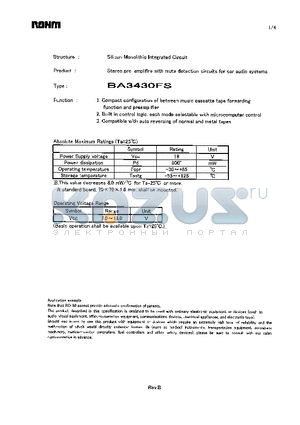 BA3430FS datasheet - Stereo pre-amplifire with mute detection circuits for car audio systems