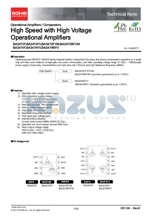 BA3472FVM datasheet - High Speed with High Voltage Operational Amplifiers