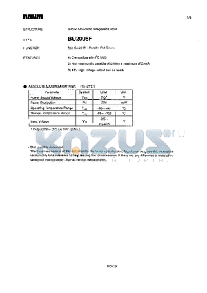 BU2098F datasheet - 8bit Serial IN / Parallel Out Driver