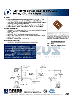 1110748 datasheet - Surface Mount-to-DIP JEDEC SOT-25, SOT-23A-6 Adapter