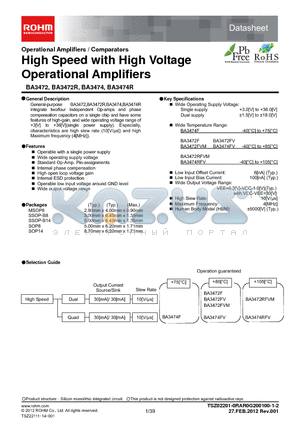 BA3474RFV-E2 datasheet - High Speed with High Voltage Operational Amplifiers