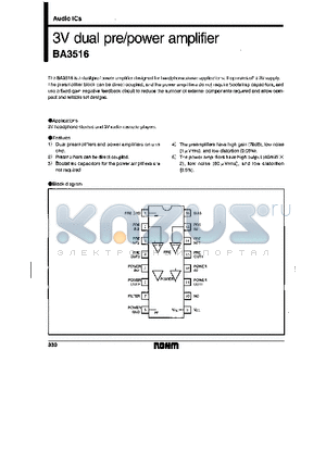 BA3516 datasheet - 3V dual pre/power amplifier