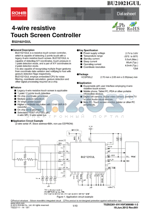 BU21021GUL datasheet - 4-wire resistive Touch Screen Controller