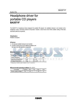 BA3571F datasheet - Headphone driver for portable CD players