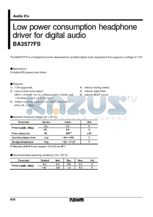 BA3577FS datasheet - Low power consumption headphone driver for digital audio