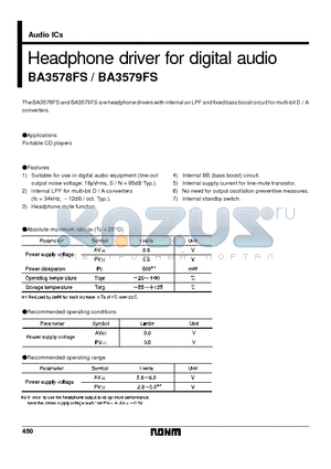 BA3579FS datasheet - Headphone driver for digital audio