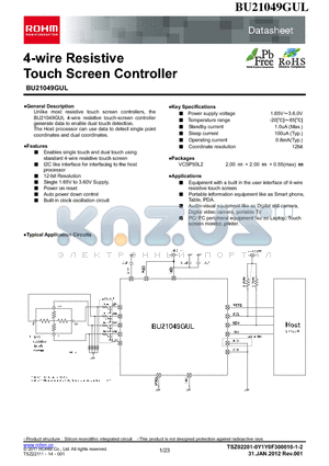BU21049GUL datasheet - 4-wire Resistive Touch Screen Controller