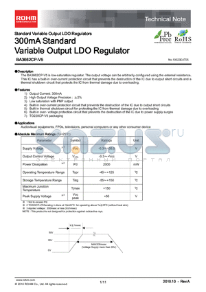BA3662CP-V5 datasheet - 300mA Standard Variable Output LDO Regulator