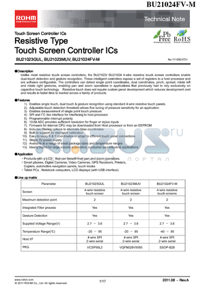 BU21024FV-ME2 datasheet - Resistive Type Touch Screen Controller ICs