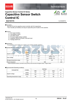 BU21051FS datasheet - Capacitive Sensor Switch Control IC