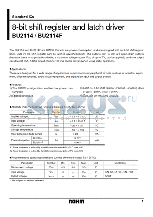 BU2114 datasheet - 8-bit shift register and latch driver