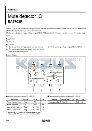 BA3703F datasheet - Mute detector IC
