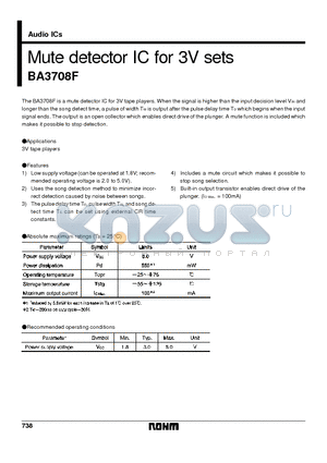 BA3708F datasheet - Mute detector IC for 3V sets