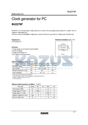 BU2279F datasheet - Clock generator for PC