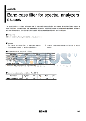 BA3830S datasheet - Band-pass filter for spectral analyzers