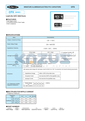 400CFX3.3M10X16 datasheet - MINIATURE ALUMINUM ELECTROLYTIC CAPACITORS