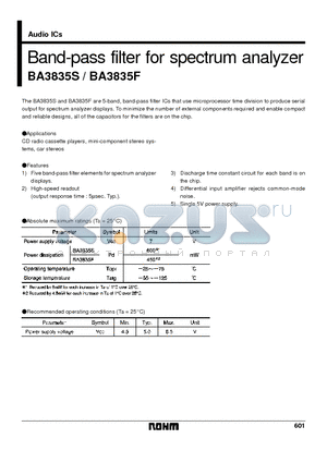 BA3835S datasheet - Band-pass filter for spectrum analyzer