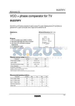 BU2370FV datasheet - VCO  phase comparator for TV