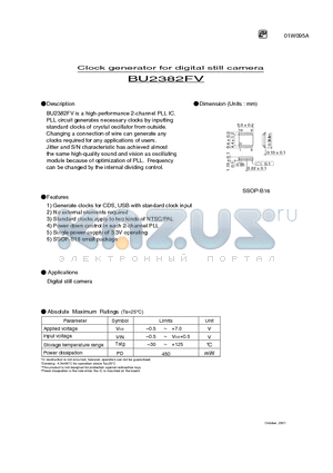 BU2382FV datasheet - Clock generator for digital still camera