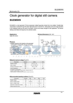 BU2385KN datasheet - Clock generator for digital still camera