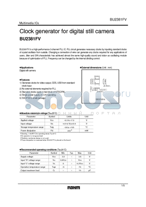 BU2381FV datasheet - Multimedia ICs Clock generator for digital still camera